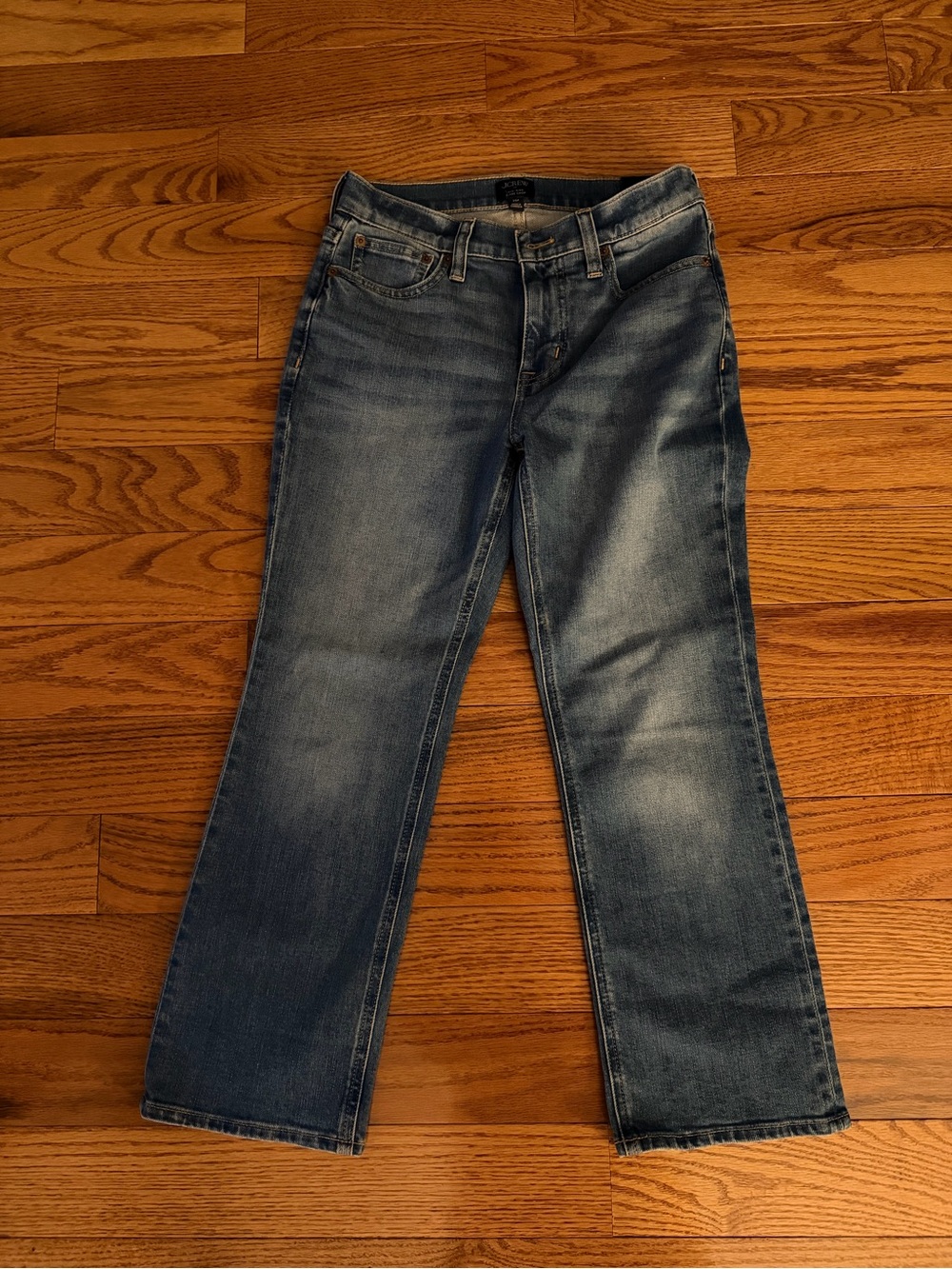 J. Crew Factory Mid-Rise Flare Crop Jeans in Denim Blue